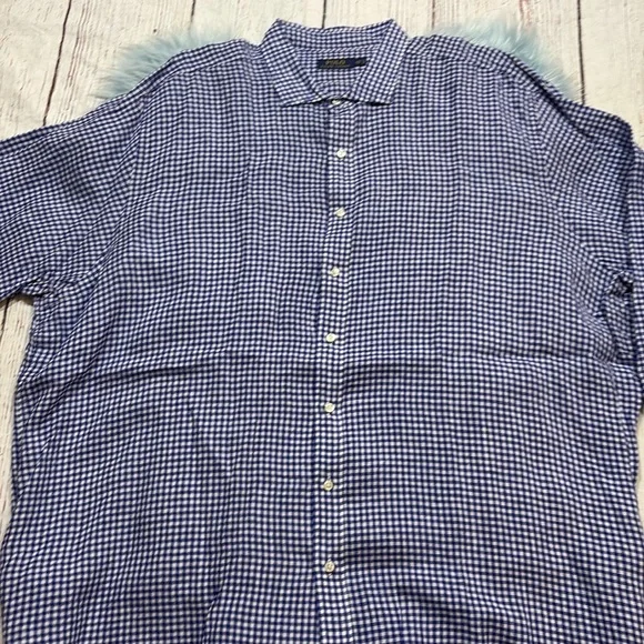 POLO Ralph Lauren Blue White Gingham Oxford Linen Button Down Shirt sz 4XLT - Picture 5 of 10